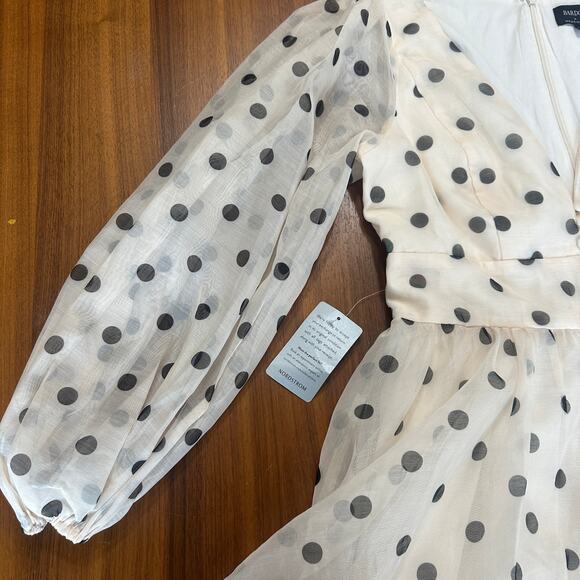 Bardot Eva Mini Dress, Polka Dot Nude Spot, Revolve, Coquette, Retro, size 10 - Picture 8 of 12